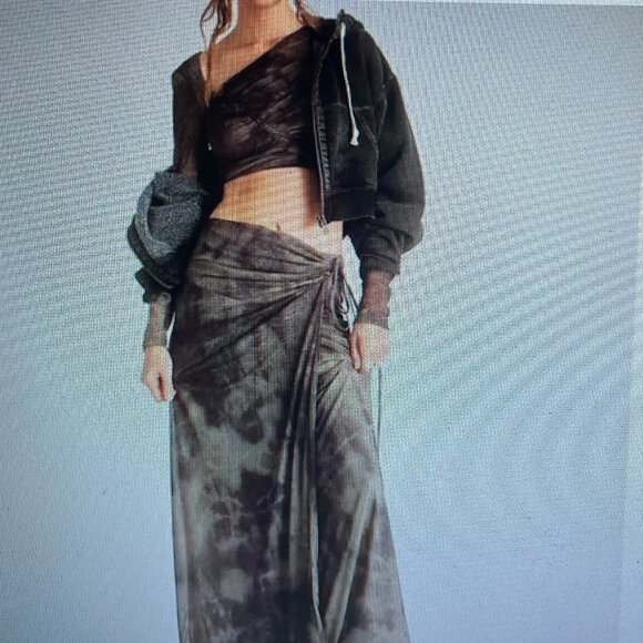 Free People Supernova Black and Brown Mesh Wrap Skirt Crop Top Set- Size S - Picture 2 of 3